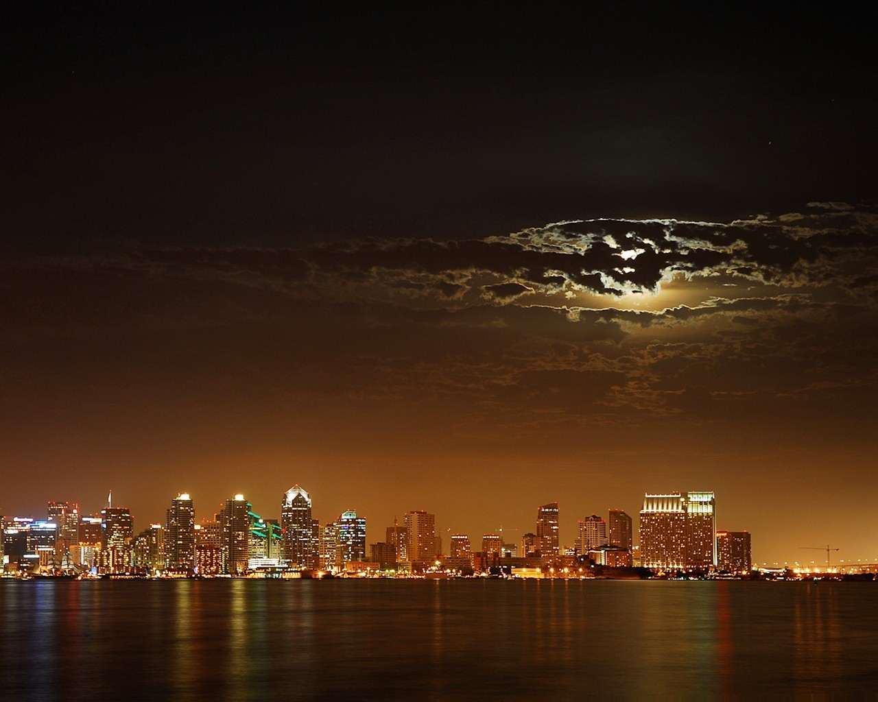 noche luna nubes luces