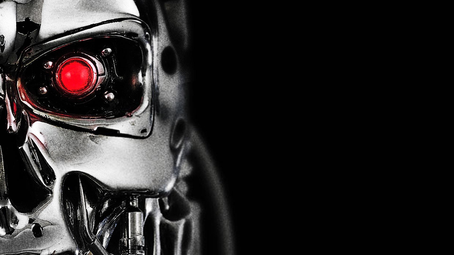 terminator t-800 endo terminator cyborg skynet robot obscurité fond noir oeil rouge oeil vue