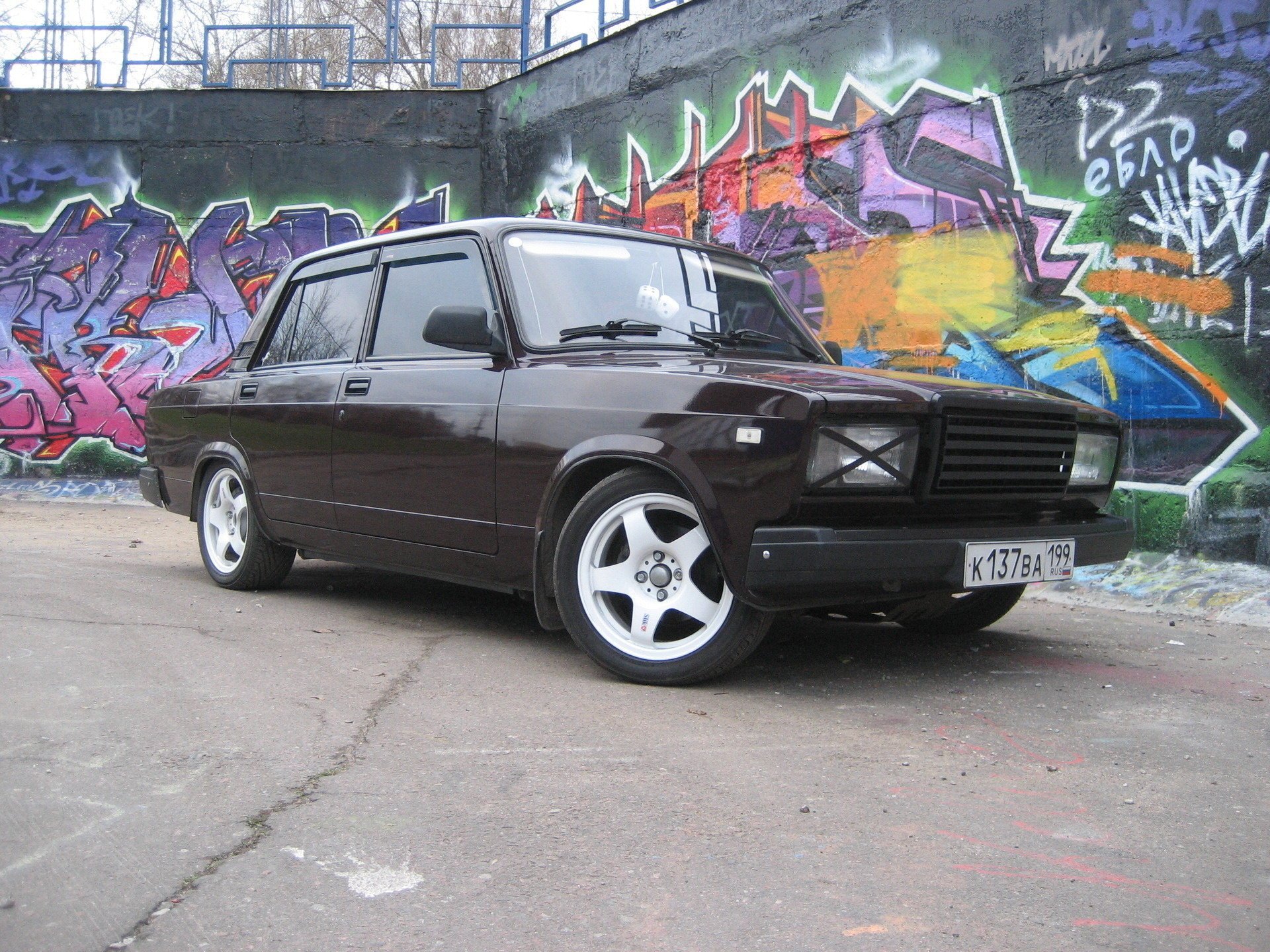 vaz lada car black graffiti auto road wall tuning passenger cars cars transport motor transport