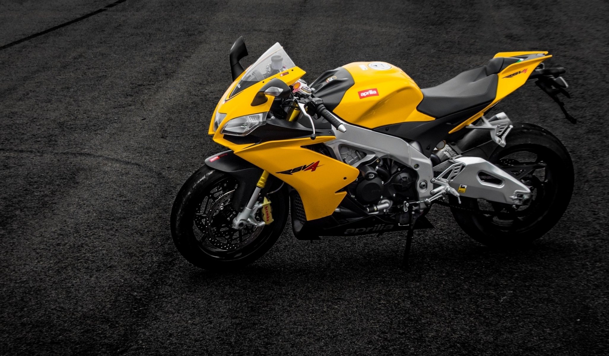 aprilia rsv4 yellow bicycle aprilia motorcycle supersport asphalt lane