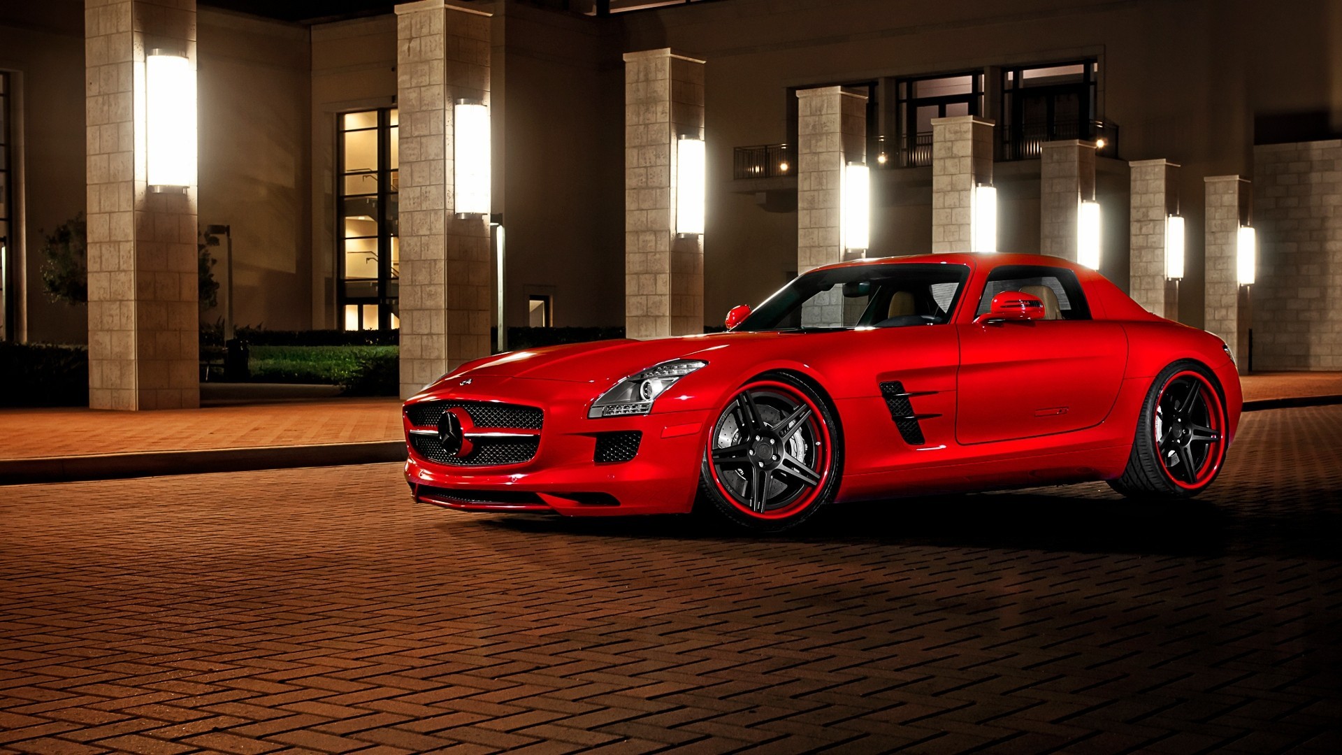 voiture rouge brun mercedes-benz sls amg