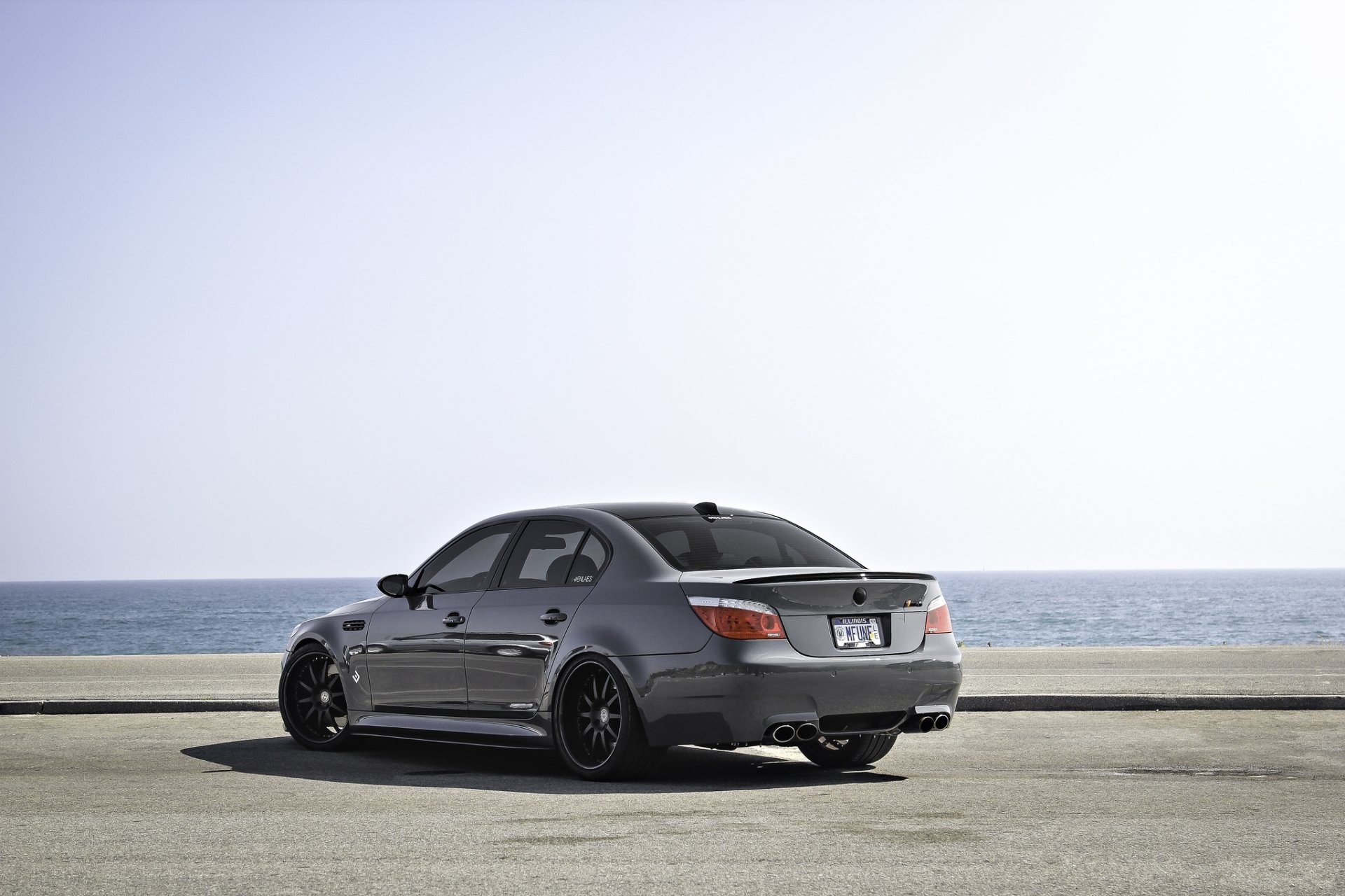 bmw m5 e60 grey bmw rear view ocean