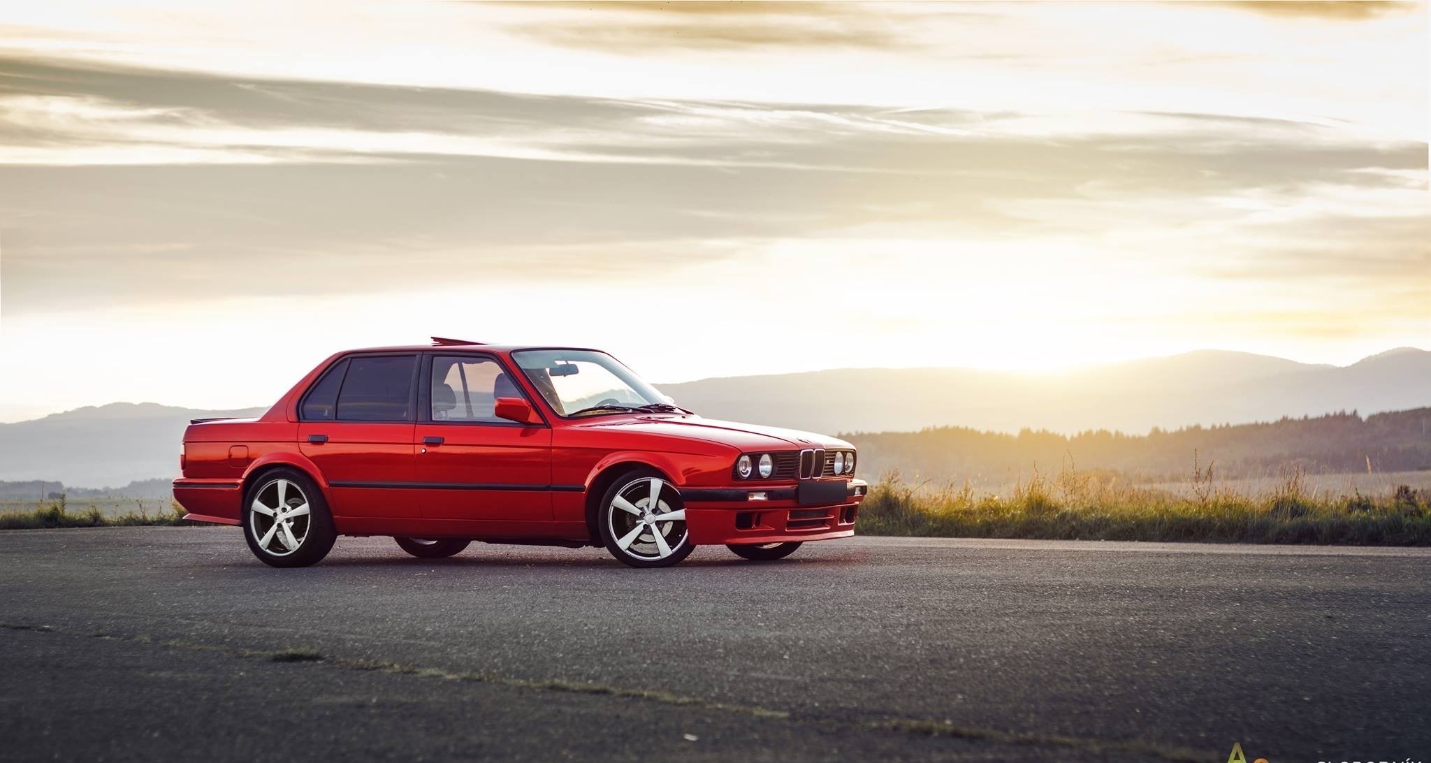 bmw e30 m3 red sun sunset