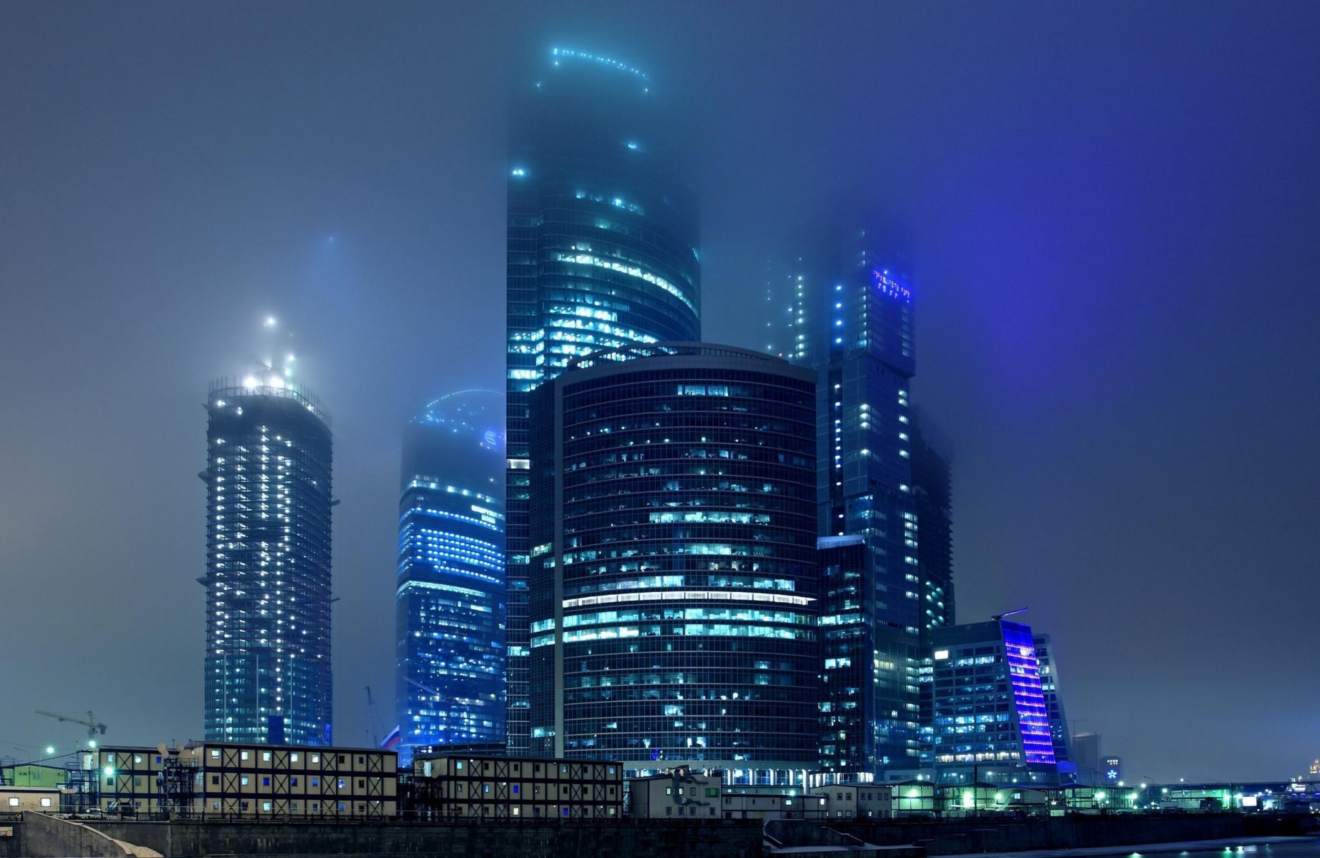 stadt nacht moskau gebäude nebel komplex lichter städte wolkenkratzer nachthimmel lichter der städte