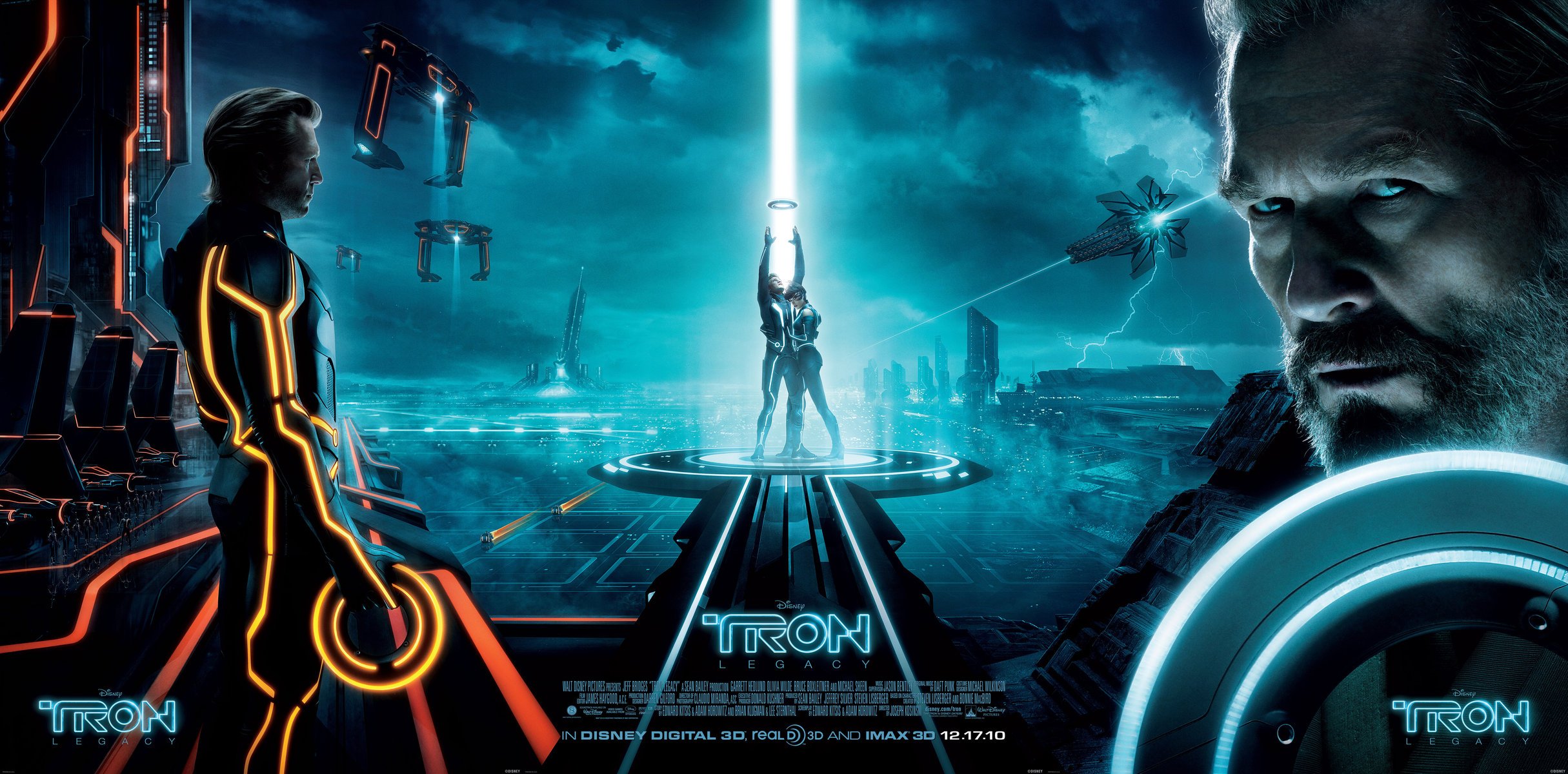 tron film flynn jeff bridges clu promień miasto statki niebo burza kino