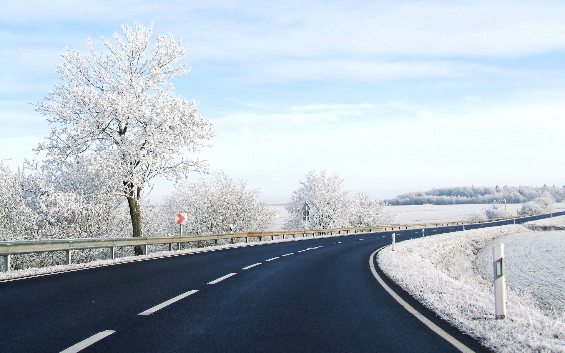 strada inverno neve alberi marcatura svolta recinzione autostrada segno cartello recinzione campo cielo gelo