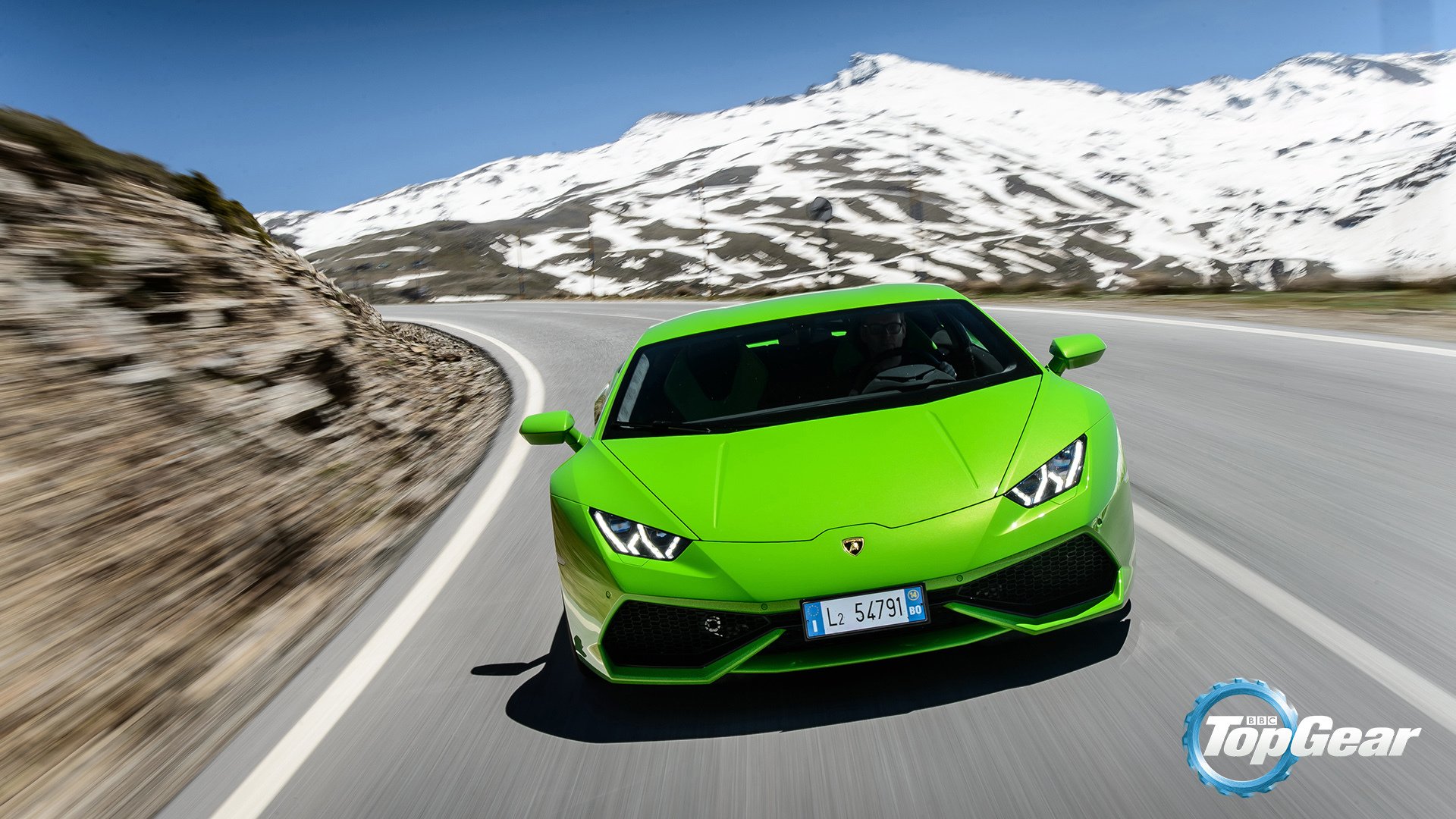 lamborghini huracan lp610-4 supercar anteriore verde strada di montagna top gear