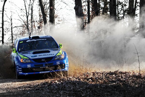 Deportivo subaru deriva en el bosque