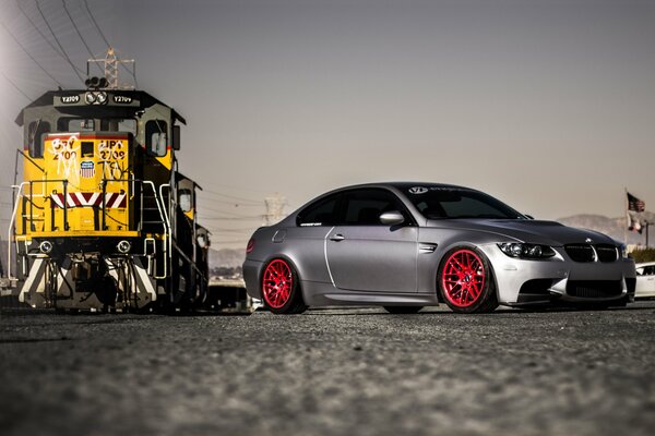 Silver car with red discs