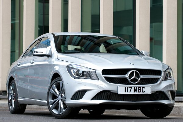 Mercedes-benz car in silver color front view