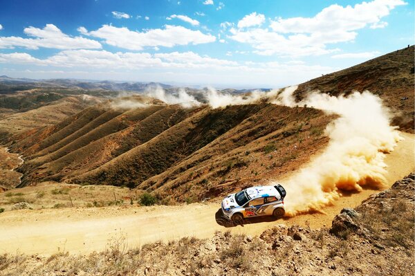 Volkswagen rides dusty on the hills