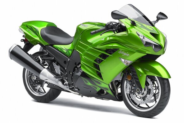 Зеленый мотоцикл kawasaki zzr-1400