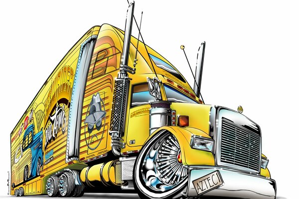 Art of a bright yellow truck on a white background