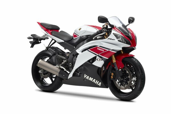 White-red yamaha sport bike on a white background