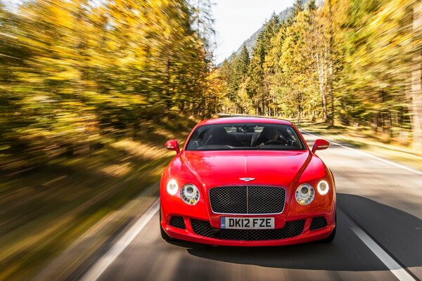 Czerwony Bentley Continental leci po torze