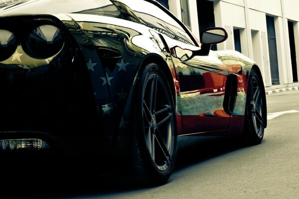 A car painted in the American flag