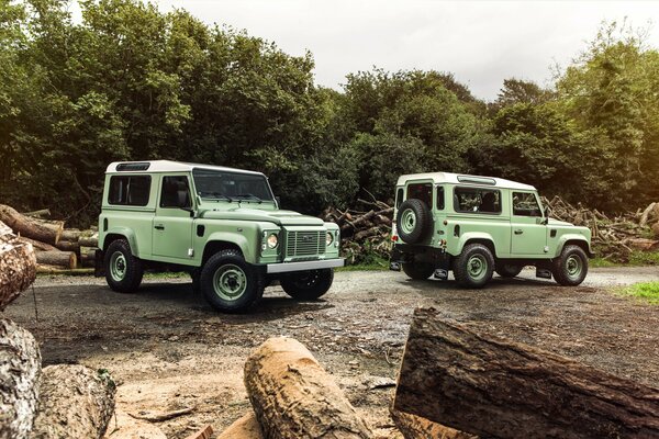 Deux véhicules Land Rover dans la nature