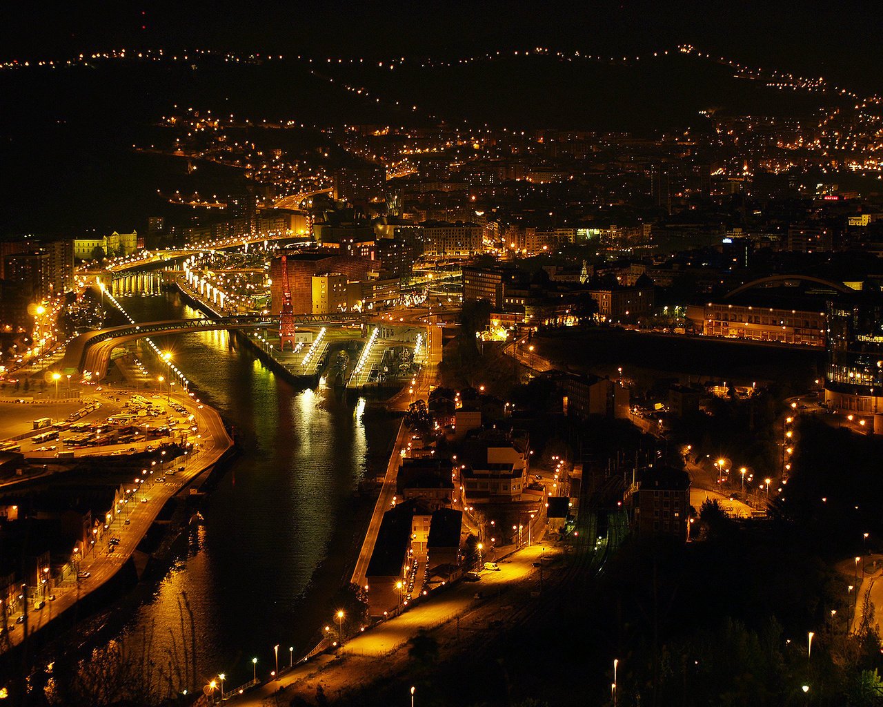 bilbao panorama the city night lights spain river light bridge view beauty the lights of the city