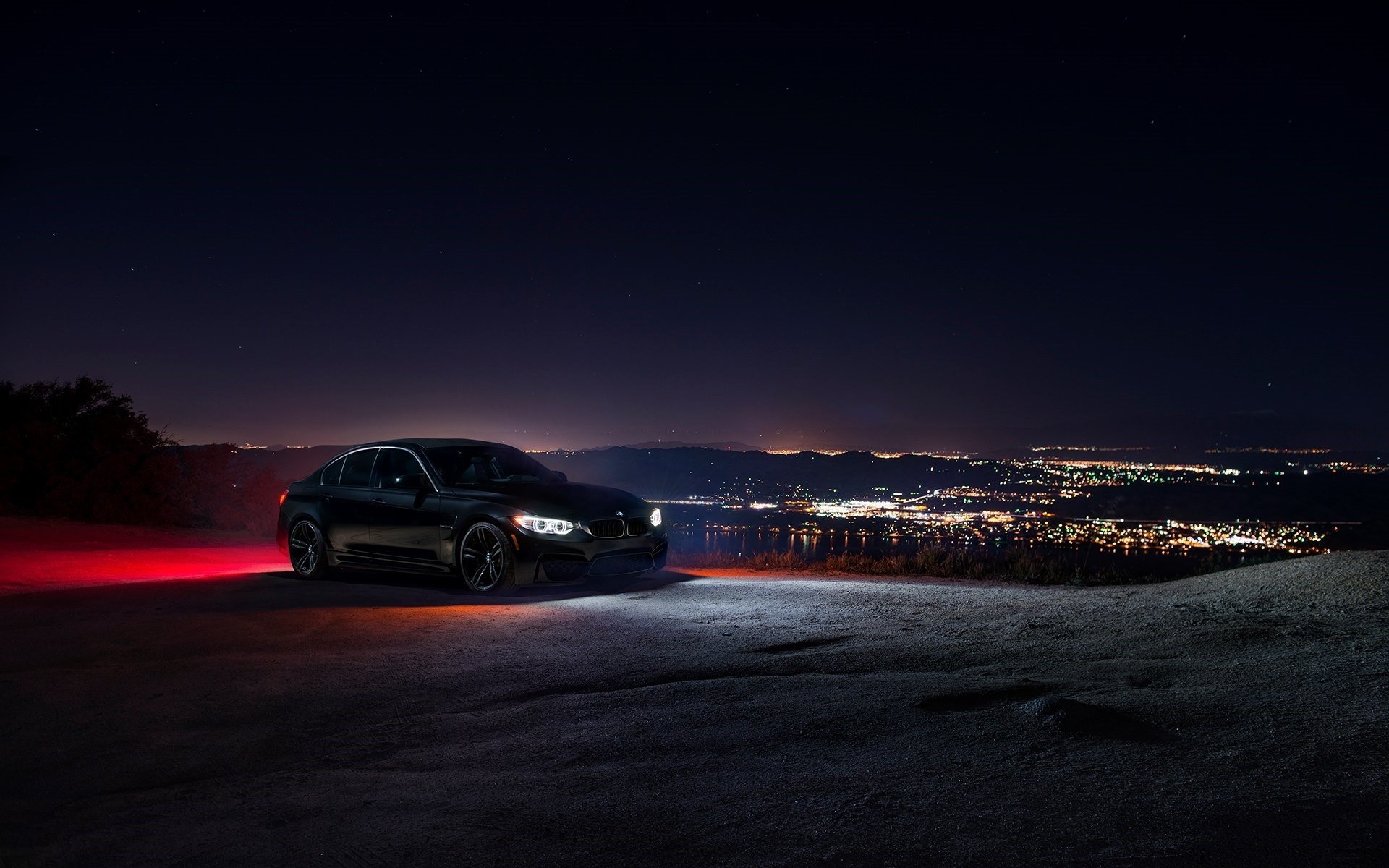 bmw m3 f80 nigth licht schwarz stadt auto vorne himmel