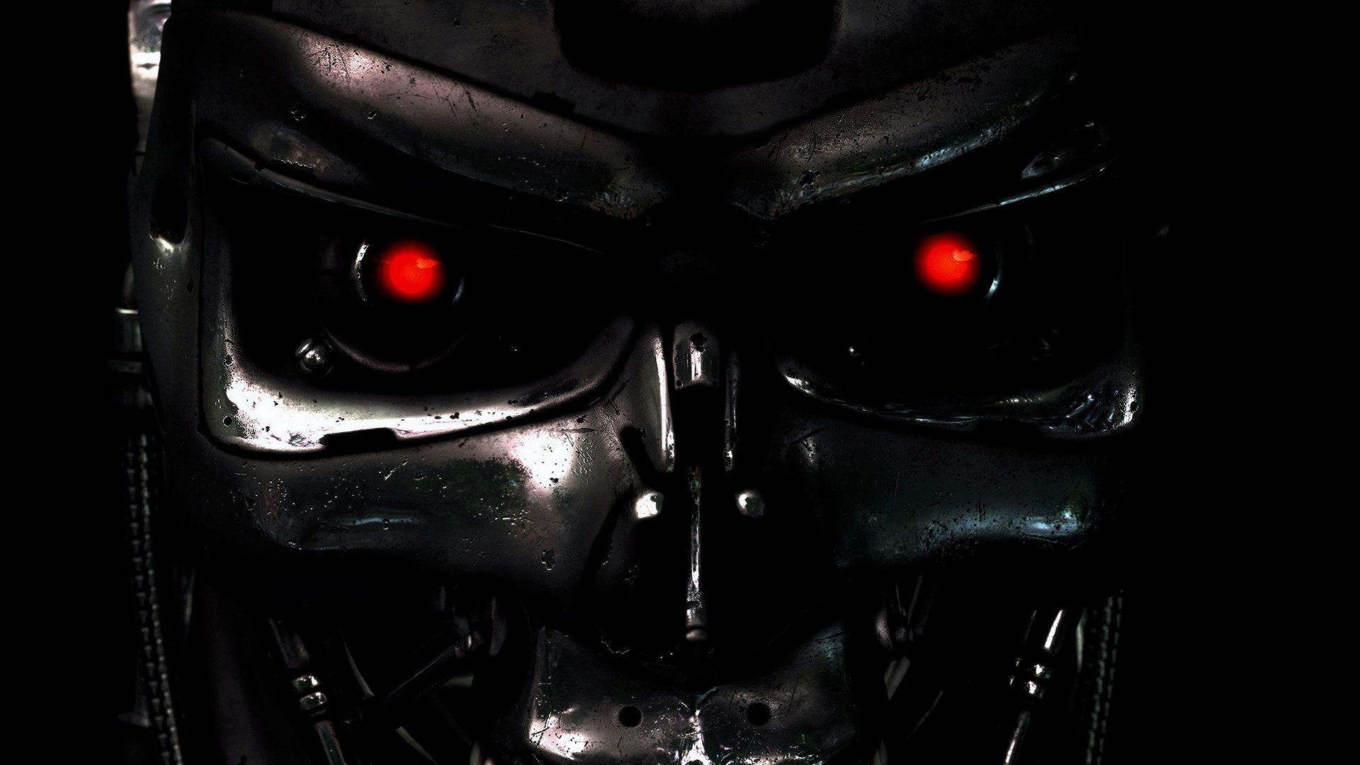 cráneo ojos rojos terminator t-800 endo terminator cyborg skynet ojos películas mirada fondo oscuro robot