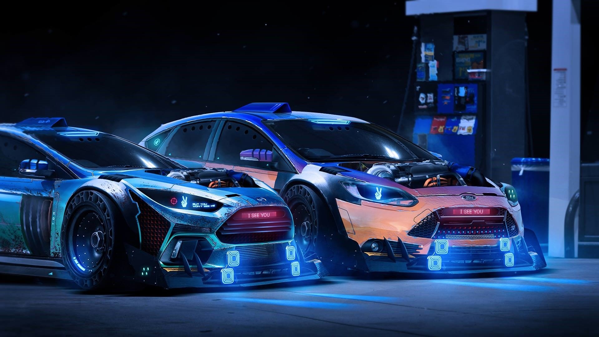 ford focus rs 2015 benzin station neon rendering von khyzyl salem