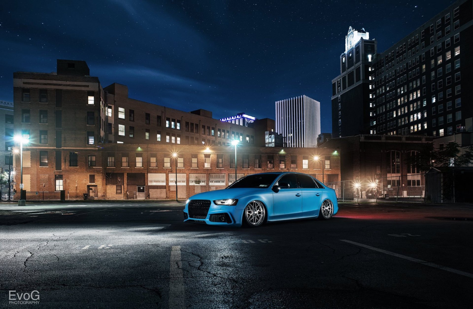 audi s4 blue evano gucciardo suspension night