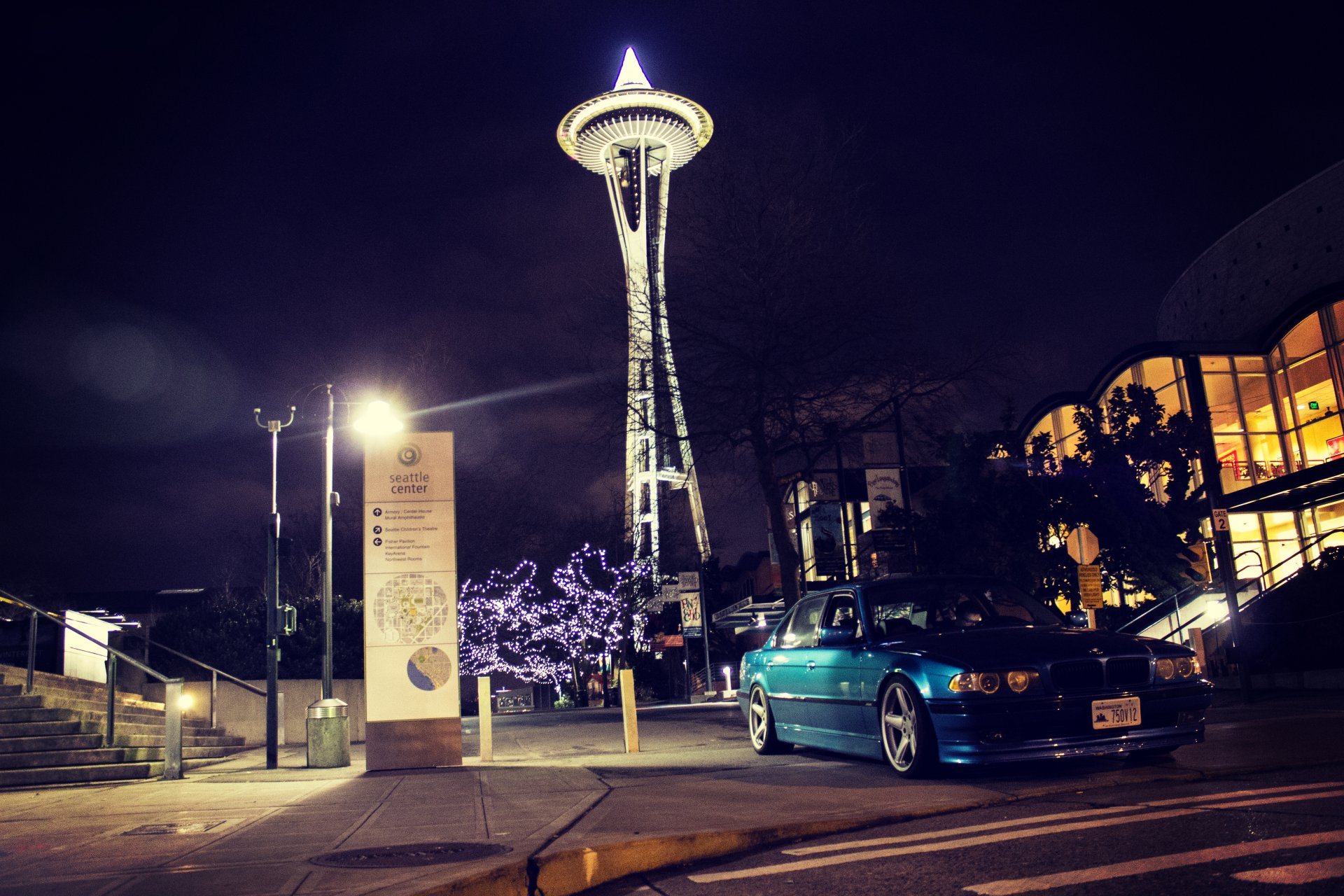 bmw e38 750il bmw boomer città notte fari seattle