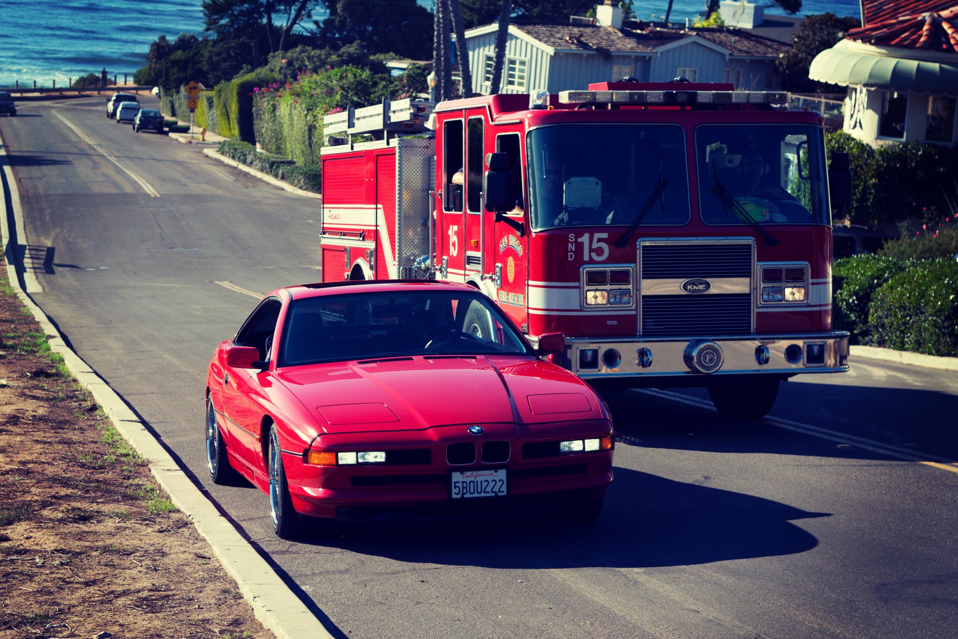 e31 bmw 1997 850ci bmw rouge route camion de pompiers rouge