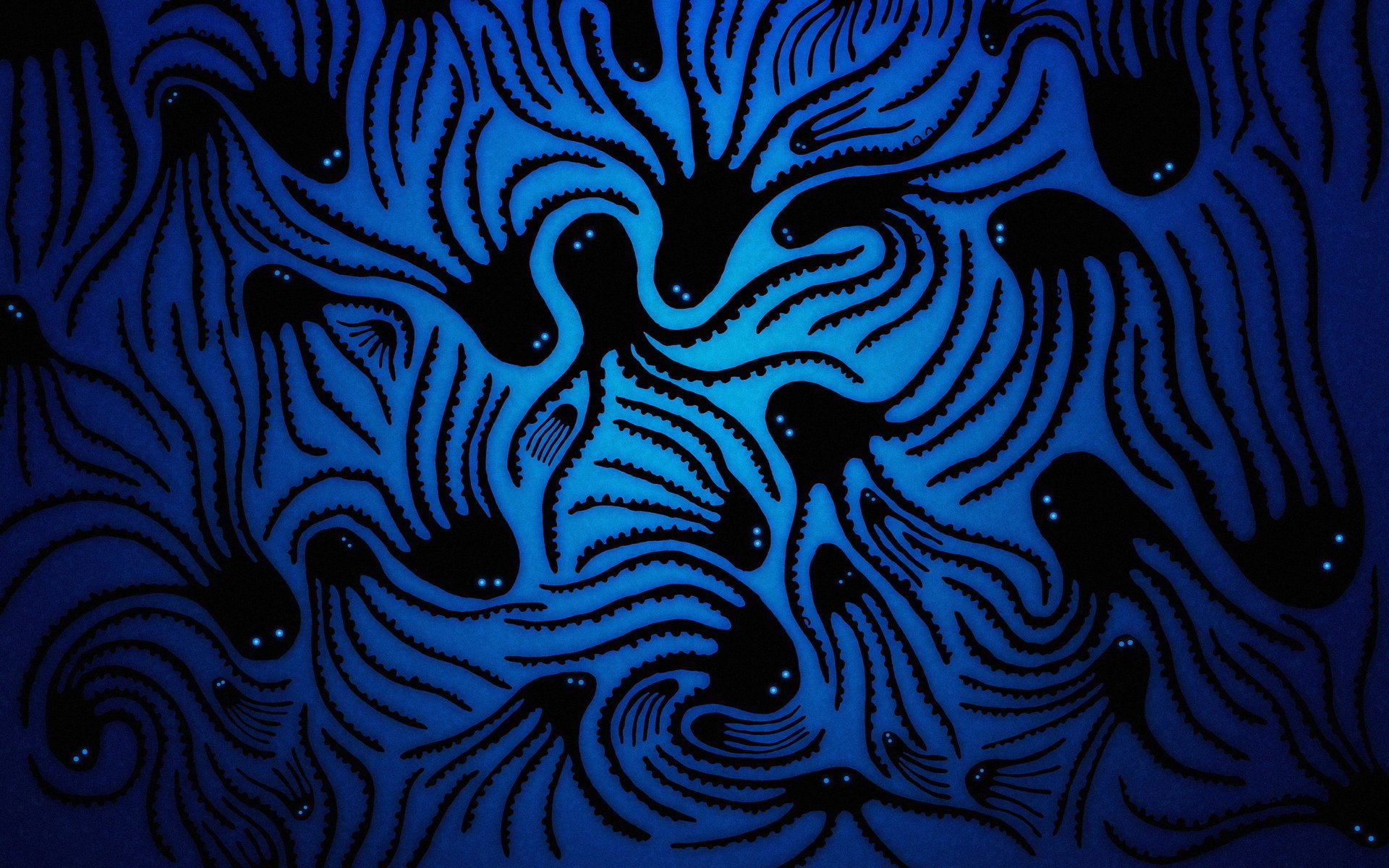 tribal octopus figure neon blue texture black