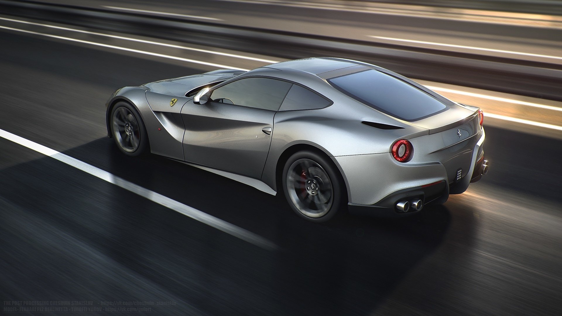 ferrari f12 berlinetta rear silver speed road