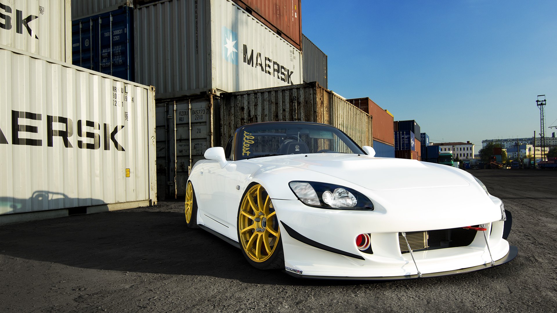 honda s2000 tuning white car gold wheels front