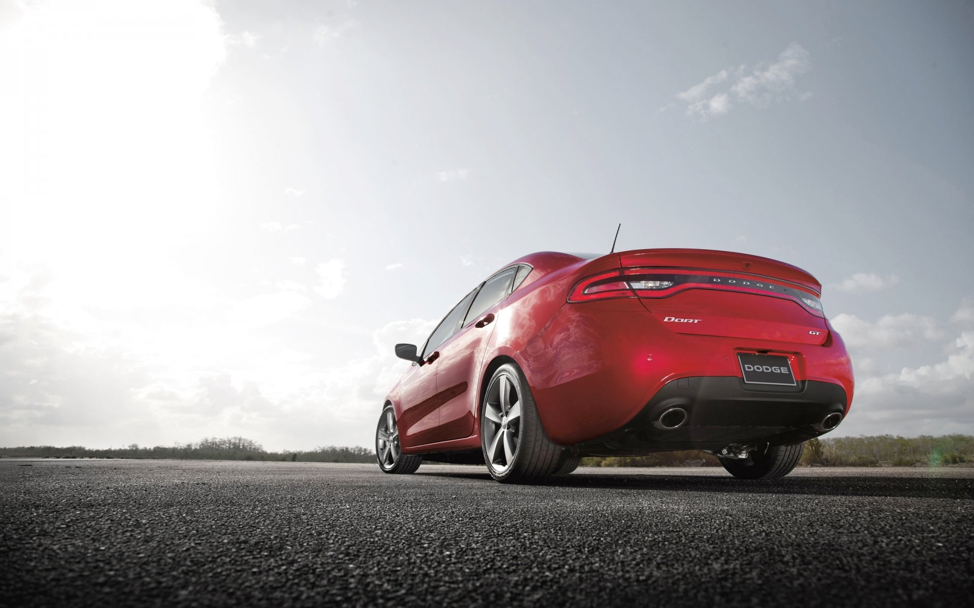 dodge dart-gt car asphalt red sky sun day