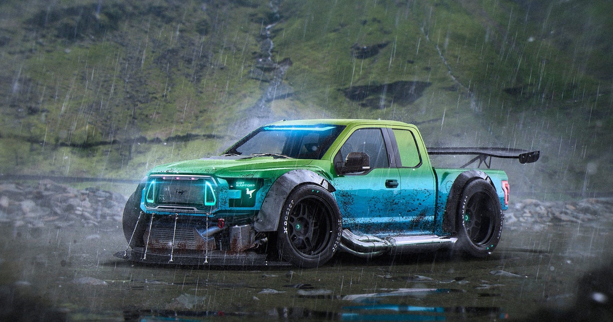 ford f-150 raptortrax regen auto rendering von khyzyl salem