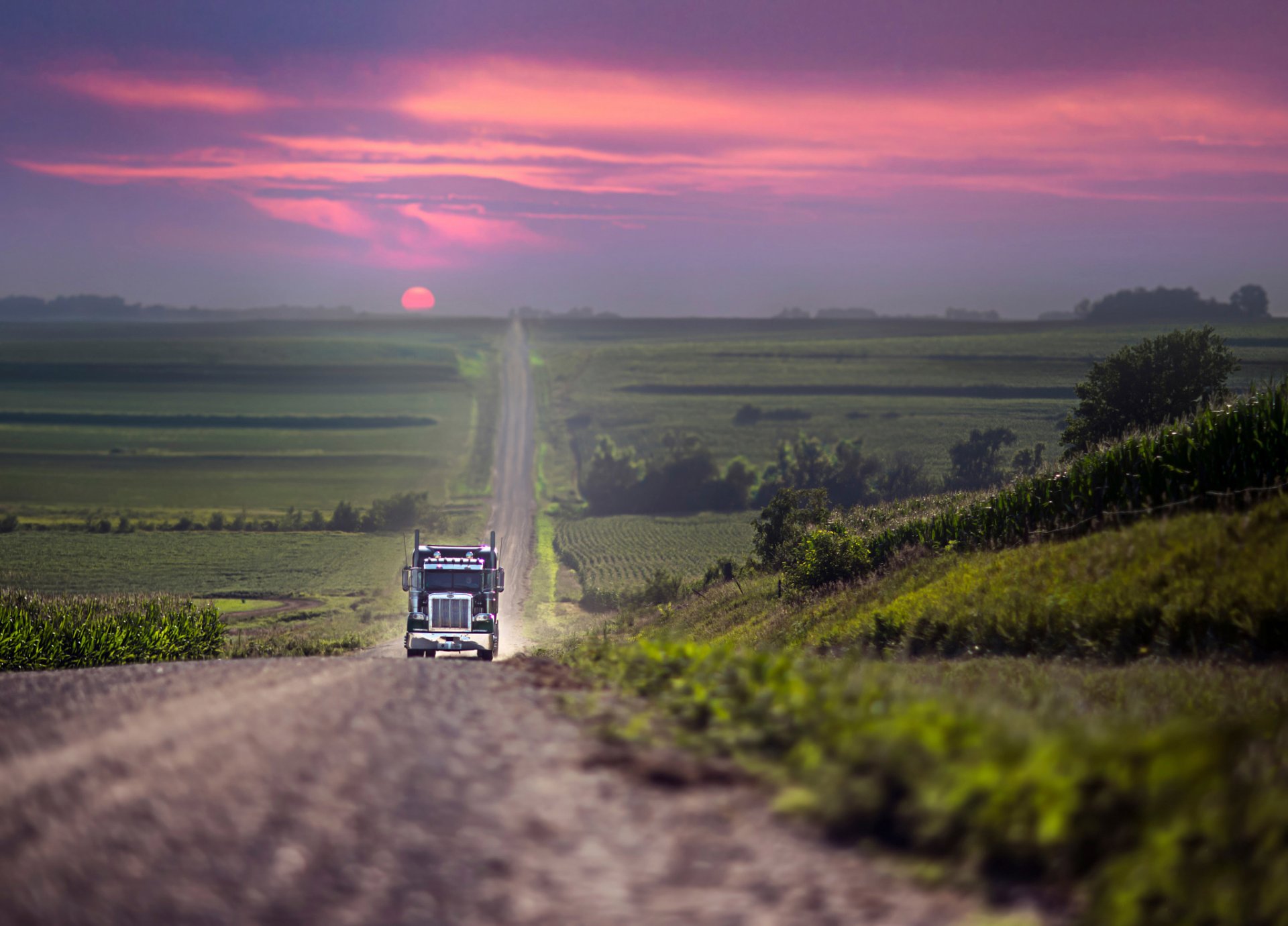 lkw straße sonne sonnenuntergang