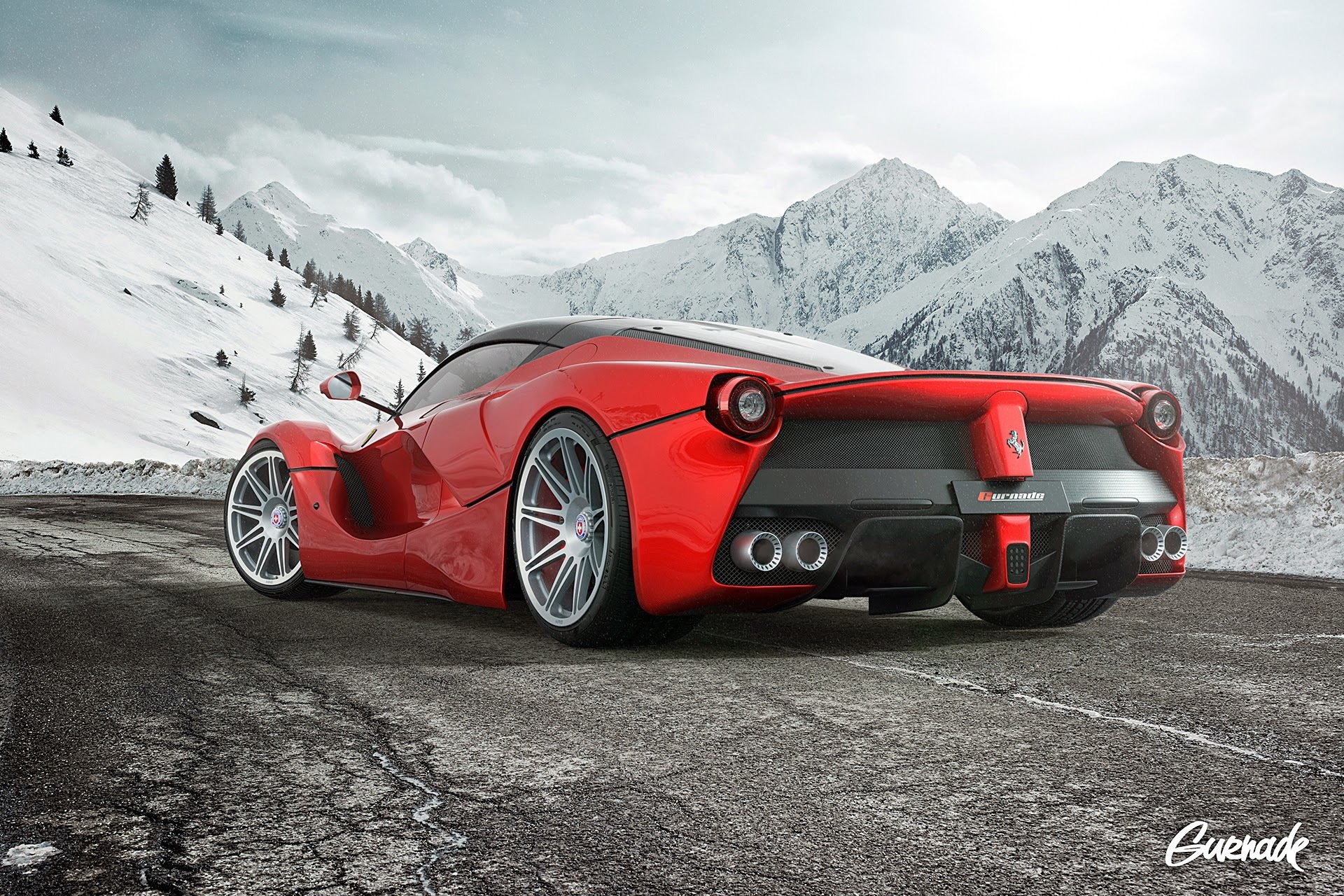 ferrari laferrari hre ruote montagna neve bianco da gurnade