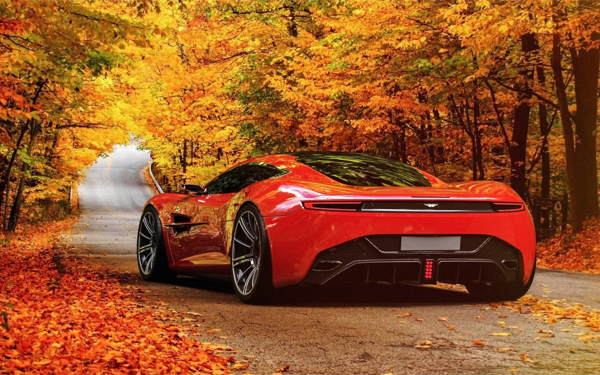 straße auto park supersportwagen palmen aston martin blatt herbst