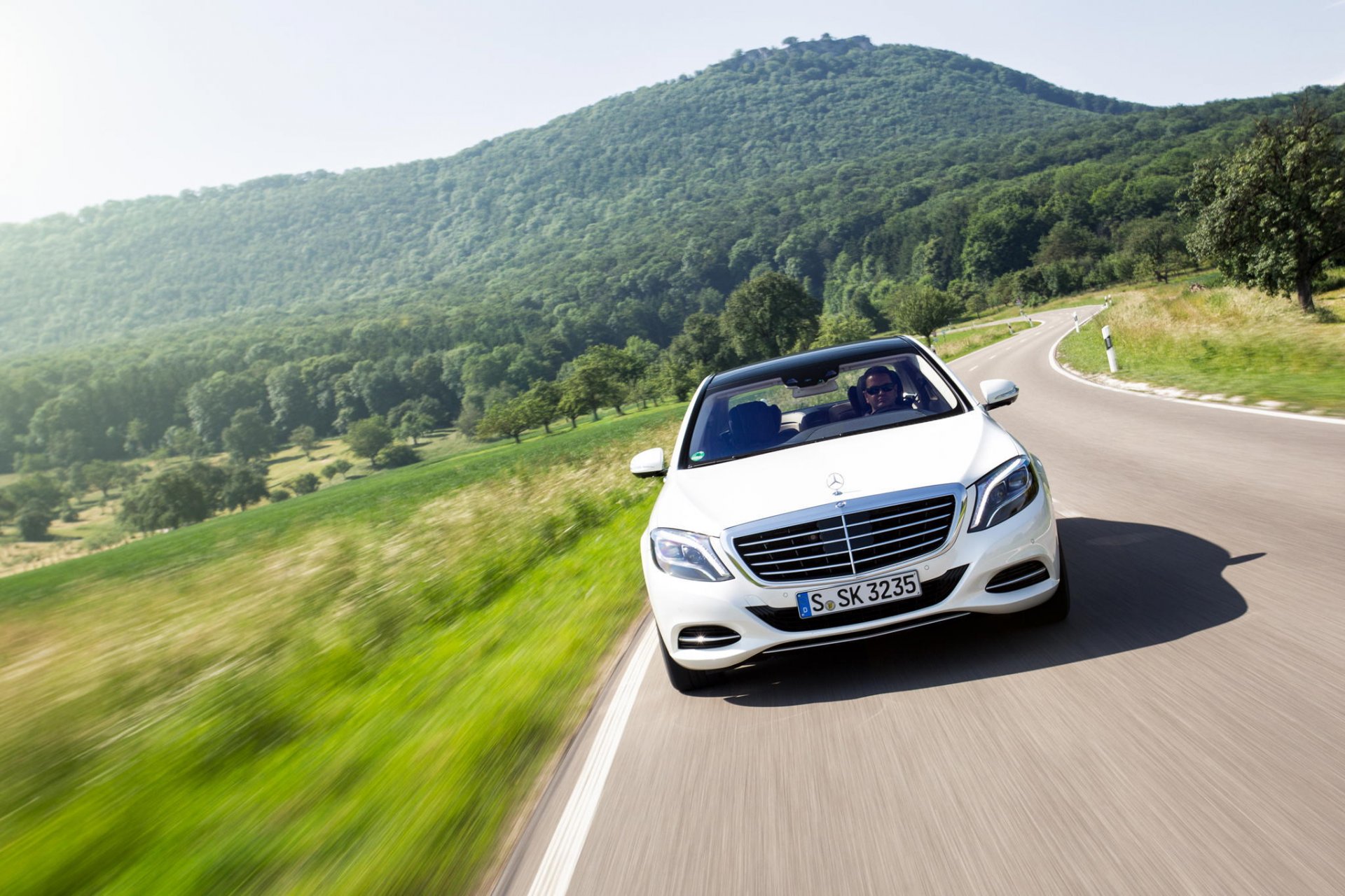 mercedes-benz s class s500 amg white front stuttgart speed motion hill