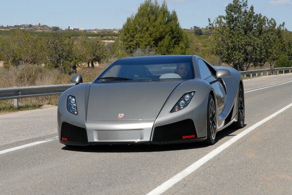 Sporty grey fast Supercar