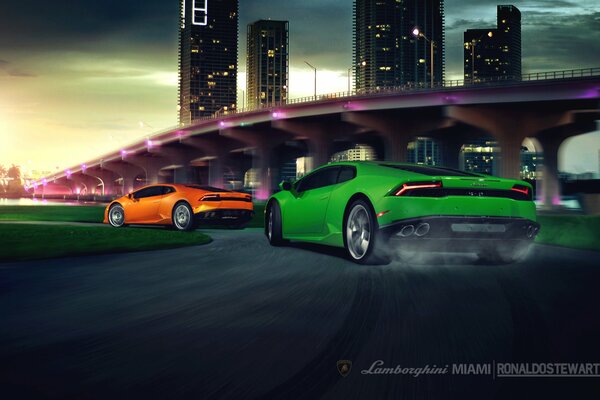 Lamborghini enters the turn at speed