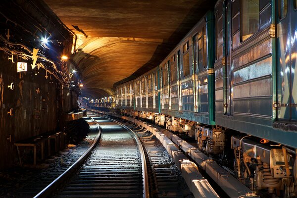 Aus dem lichtdurchfluteten Tunnel kommt ein Zug