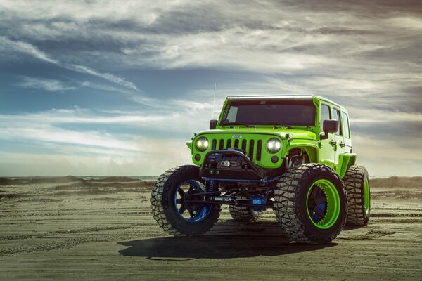 Jeep wrangler vert adv1 sur la piste