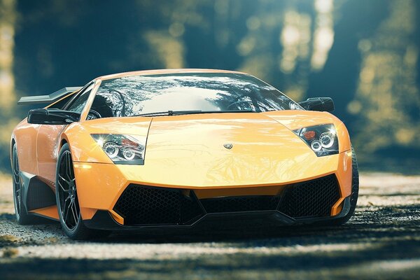 Yellow supercar from Lamborghini with stylish wheels