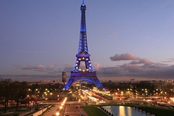 Eiffel Tower at night in Paris