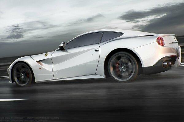 Blanc Ferrari sur la route à la vitesse