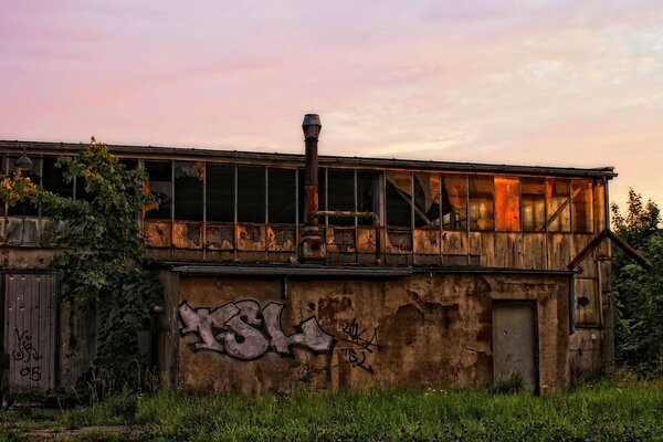 Slum graffiti in old abandoned buildings