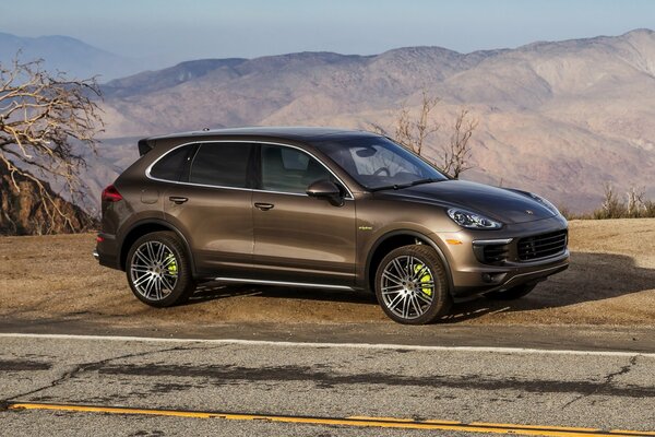 Gray SUV car on the background of mountains