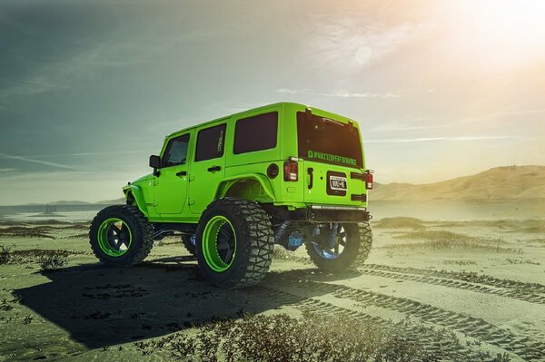 Wrangler adv1 Jeep auf der Spur auf schmiedeeisernen Rädern