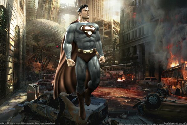 Superman amid urban chaos