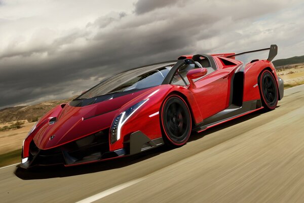 Veneno car in motion on the highway