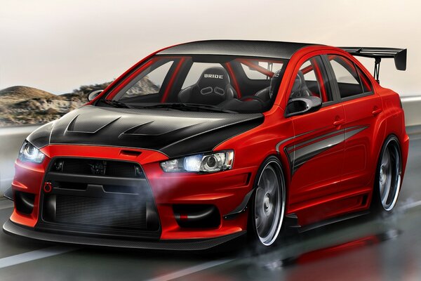 Rouge Mitsubishi tuning art photo